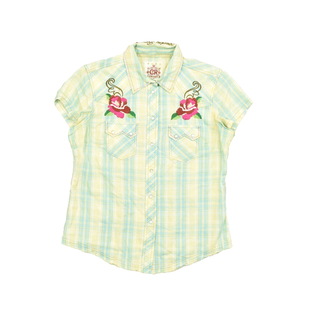 Country Royalty Women's Size M Plaid Western Snap Button Shirt Short Sleeve Flor